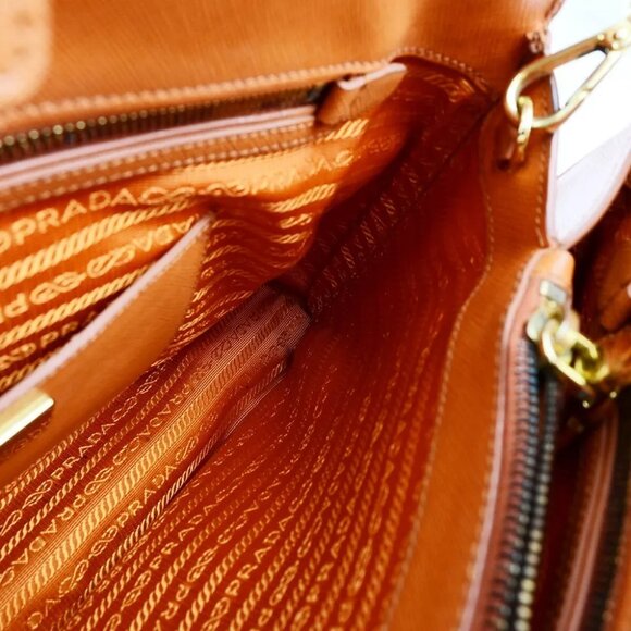 PRADA MILANO 2Way Shoulder Hand Bag Saffiano Leather Orange Gold Italy 99EB493 - Picture 15 of 15